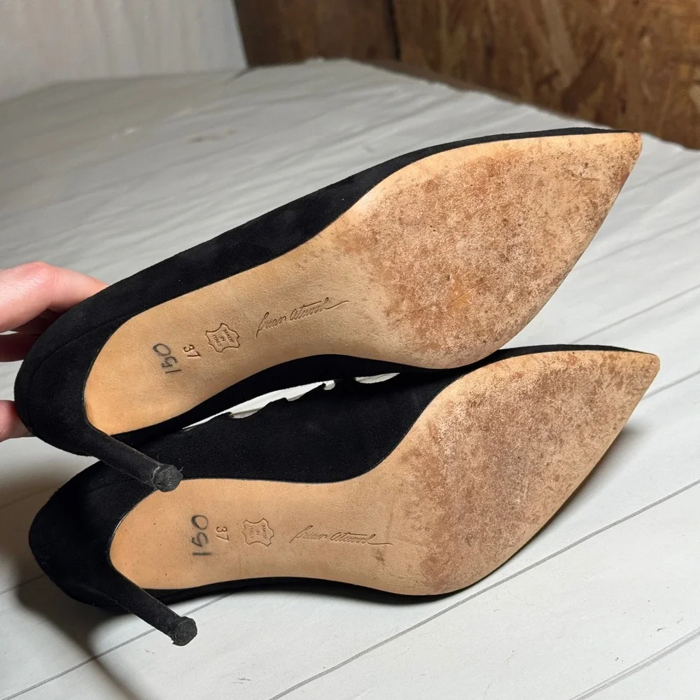 Brian Atwood Designer Flame Cutout Heels Black Suede Leather Luxury Edgy‎ Diva 7